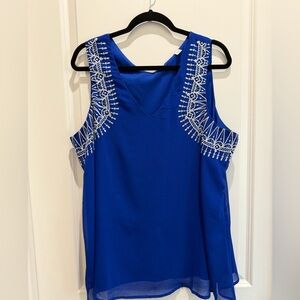 Blue Top with White Embroidery